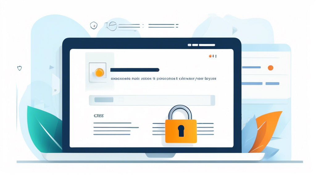 Create an image of a professional online store's homepage, showcasing a clean design with a visible 'Privacy Policy' link in the footer. The scene includes a reassuring padlock icon and an open document with bullet points next to a laptop, symbolizing transparent and secure data practices.