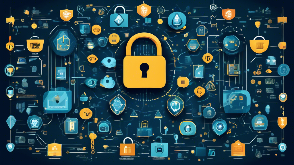 An infographic-style image showcasing top companies that prioritize online privacy, featuring their logos surrounded by symbols of data security, such as padlocks, shield icons, and digital privacy shields. The background should have a tech-inspired design, with elements like binary code and circuit patterns to convey a sense of innovation and digital security.